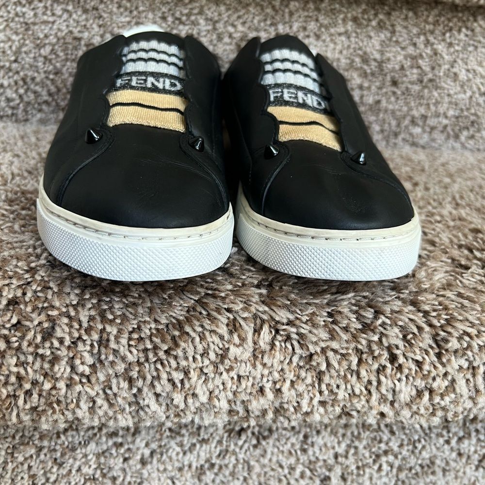 Fendi Black Leather Rockoko Slip-On Sneakers Size 8.5 - Picture 11 of 14